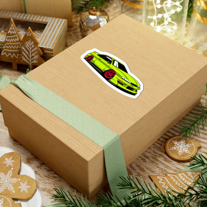 Kiss-Cut Vinyl Decals - Yellow green race car Printify