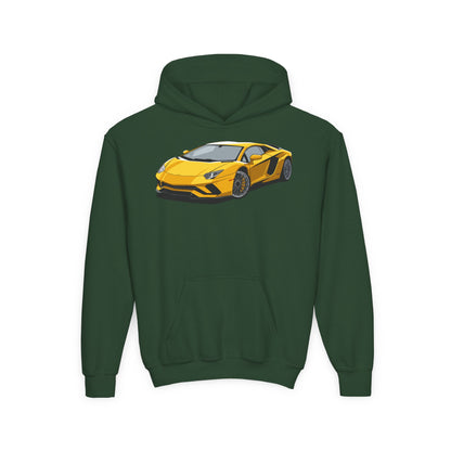 Youth Heavy Blend Hooded Sweatshirt - Yellow super car Printify