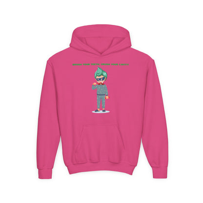 Youth Heavy Blend Hooded Sweatshirt - Super kiddo brushing teeth - [[{"value":"Wonderwear Kid"}]]