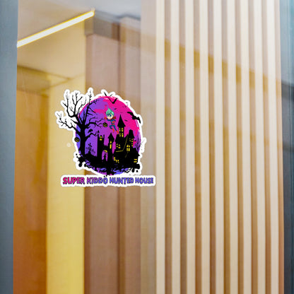 Halloween Kiss-Cut Vinyl Decals – Super kiddo flying on hunted house - [[{"value":"Wonderwear Kid"}]]