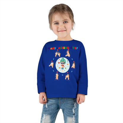 Toddler Long Sleeve Tee - Super kiddo how to wash hand properly - [[{"value":"Wonderwear Kid"}]]