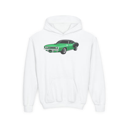 Youth Heavy Blend Hooded Sweatshirt - Vintage green car Printify