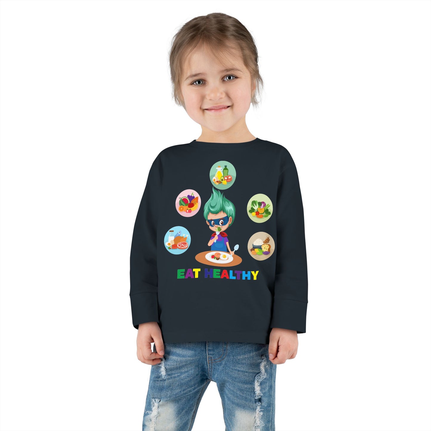 Toddler Long Sleeve Tee - Supper kiddo showing healthy food to eat - [[{"value":"Wonderwear Kid"}]]