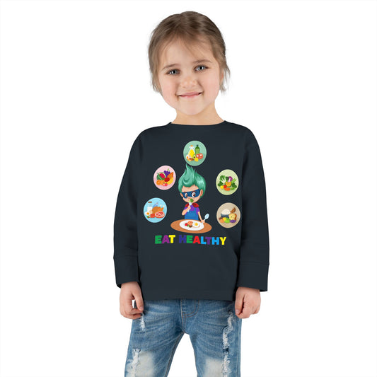 Toddler Long Sleeve Tee - Supper kiddo showing healthy food to eat - [[{"value":"Wonderwear Kid"}]]