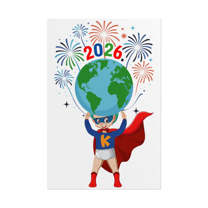 Rolled Posters - Super kiddo holding globe - [[{"value":"Wonderwear Kid"}]]
