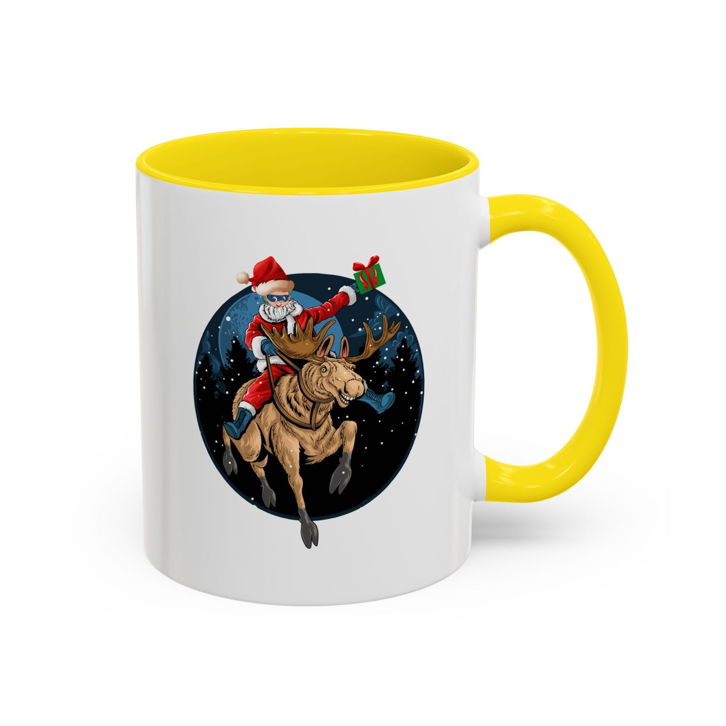 Accent Coffee Mug - Super kiddo riding a reindeer