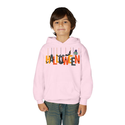 Youth Heavy Blend Hooded Sweatshirt - Holloween hanging letters Printify
