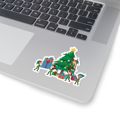 Kiss-Cut Stickers - Super kiddo putting gifts on christmas tree - [[{"value":"Wonderwear Kid"}]]