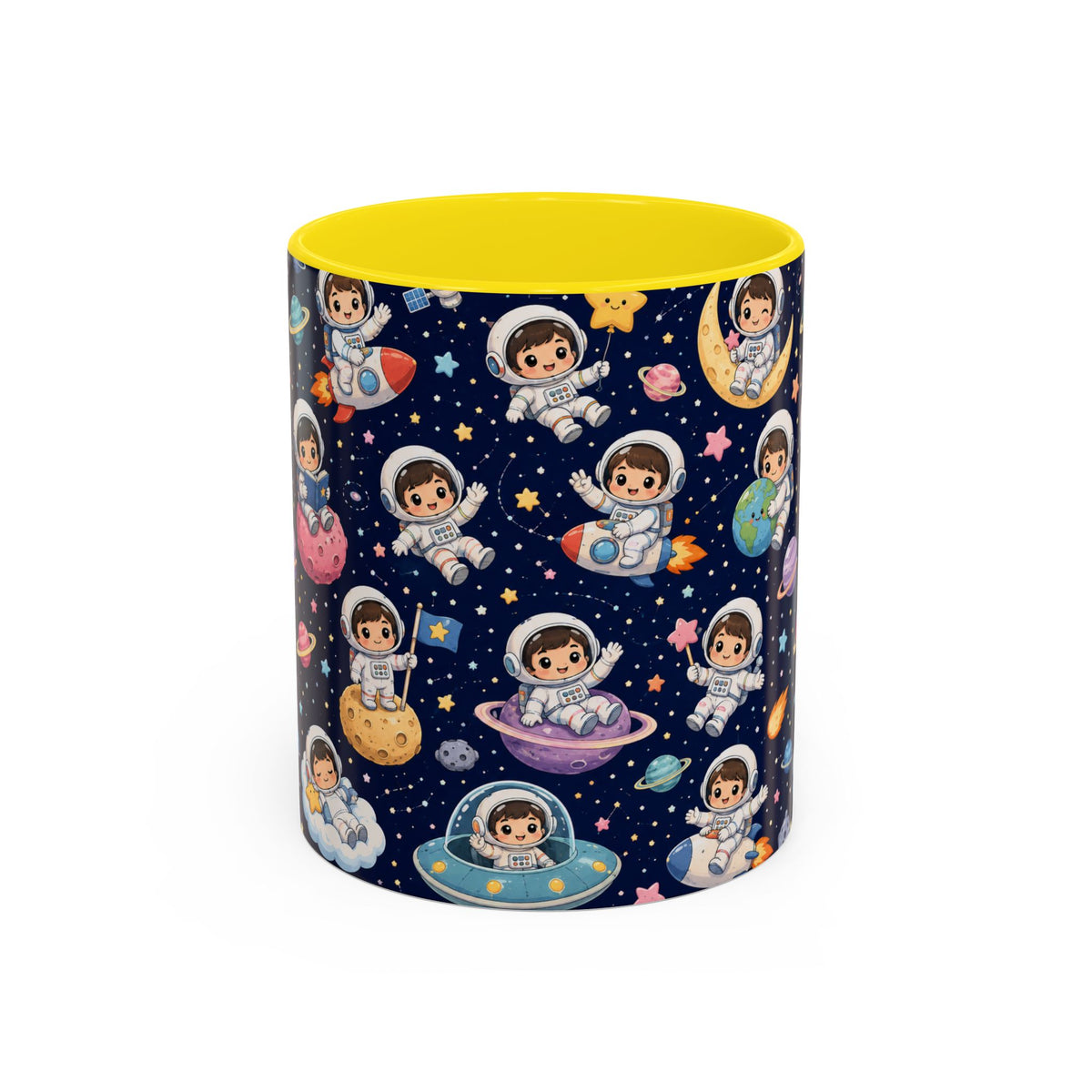 Accent Coffee Mug  (11/15 oz) - Kawaii Astronauts in a Starry Space Adventure