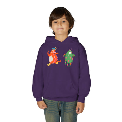 Youth Heavy Blend Hooded Sweatshirt - Monsters in action Printify