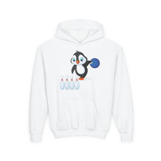 Youth Heavy Blend Hooded Sweatshirt - Adorable Penguin Bowling