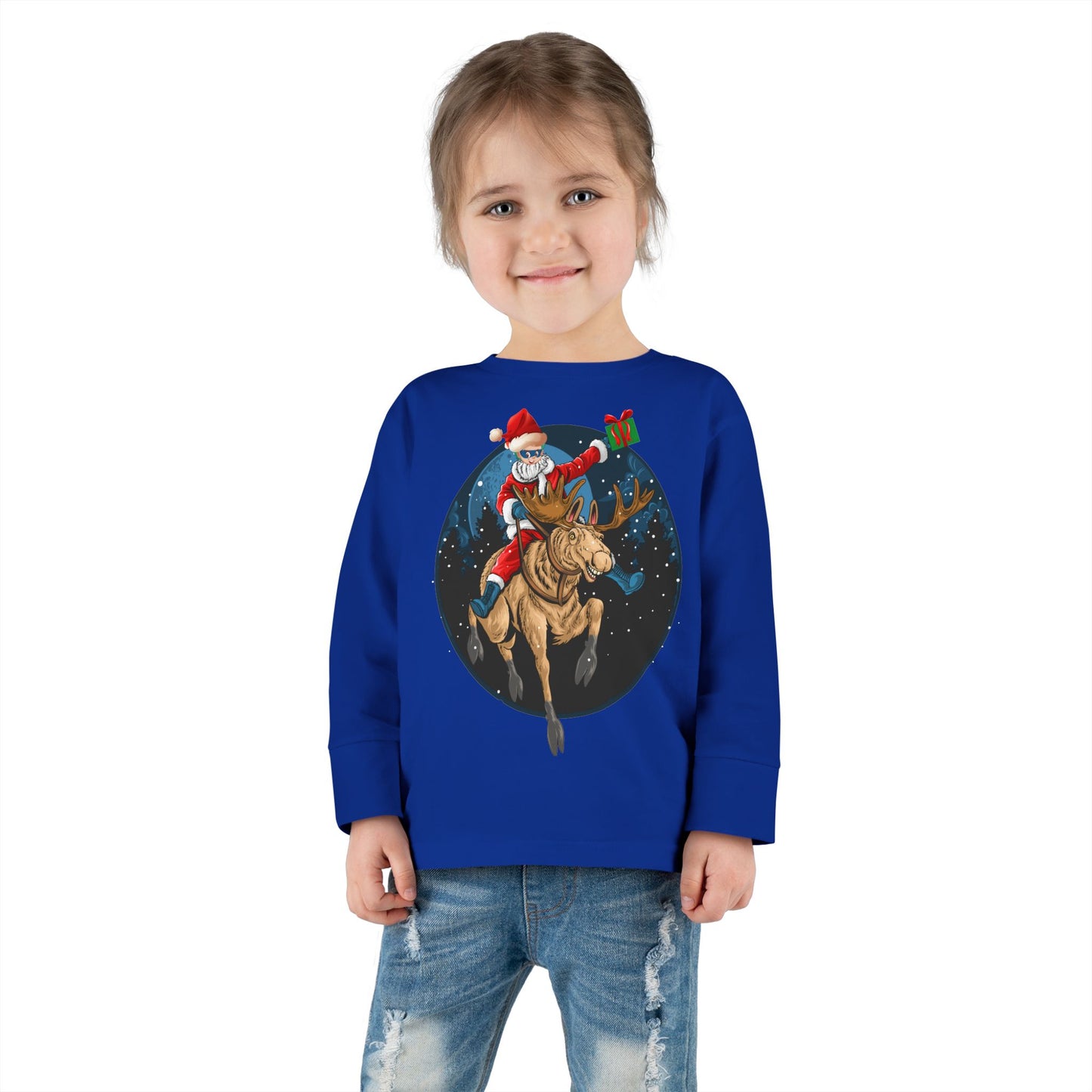 Toddler Long Sleeve Tee - Super kiddo riding a reindeer - [[{"value":"Wonderwear Kid"}]]