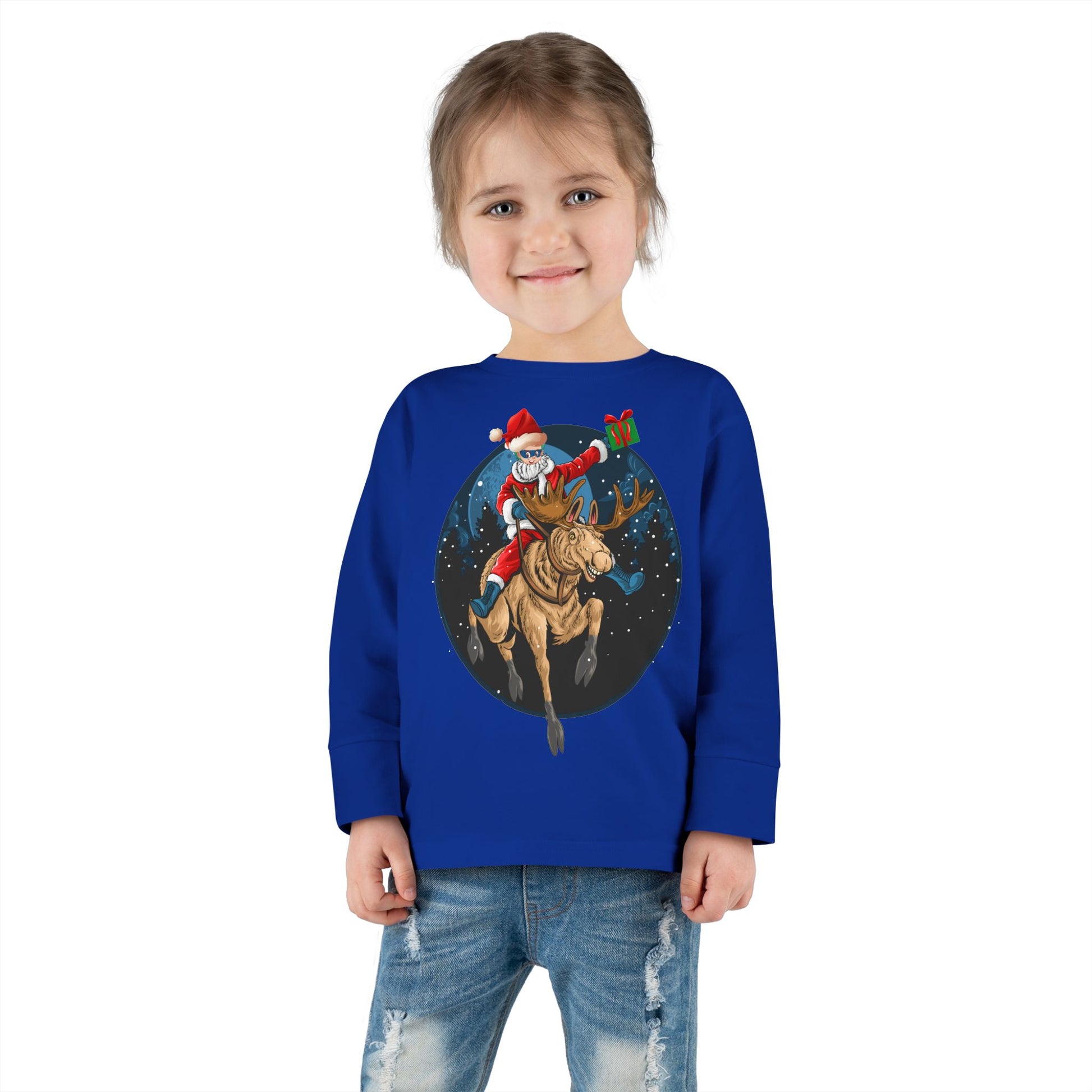 Toddler Long Sleeve Tee - Super kiddo riding a reindeer - [[{"value":"Wonderwear Kid"}]]
