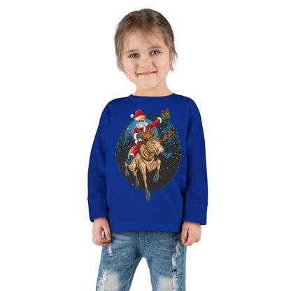 Toddler Long Sleeve Tee - Super kiddo riding a reindeer - [[{"value":"Wonderwear Kid"}]]