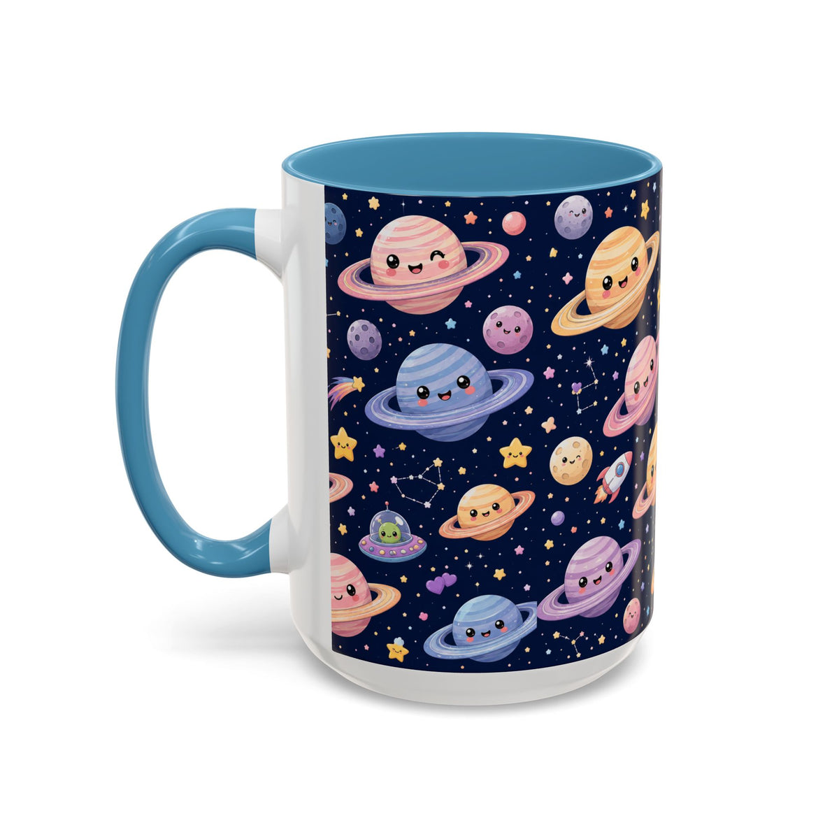 Accent Coffee Mug  (11/15 oz) - Kawaii Saturns in a Starry Space
