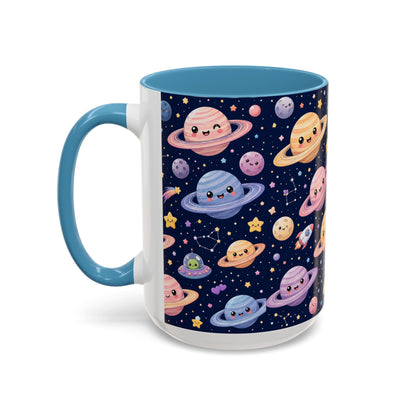 Accent Coffee Mug  (11/15 oz) - Kawaii Saturns in a Starry Space