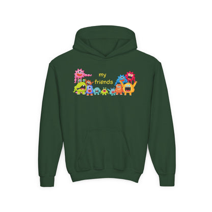 Youth Heavy Blend Hooded Sweatshirt - Colorful Monster Friends Printify