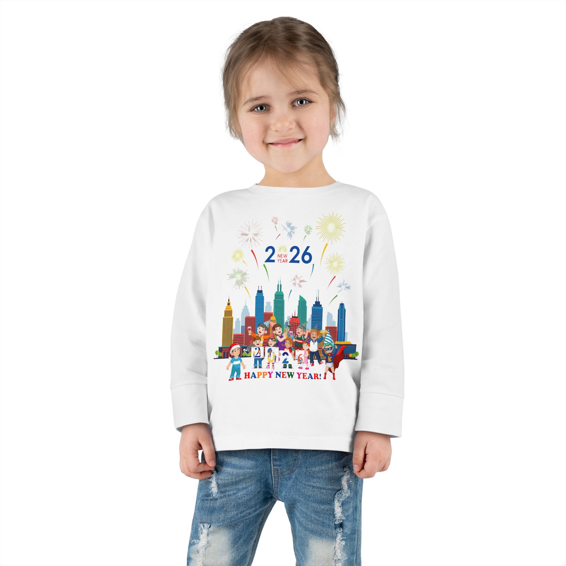 Toddler Long Sleeve Tee - Happy new year with fireworks - [[{"value":"Wonderwear Kid"}]]