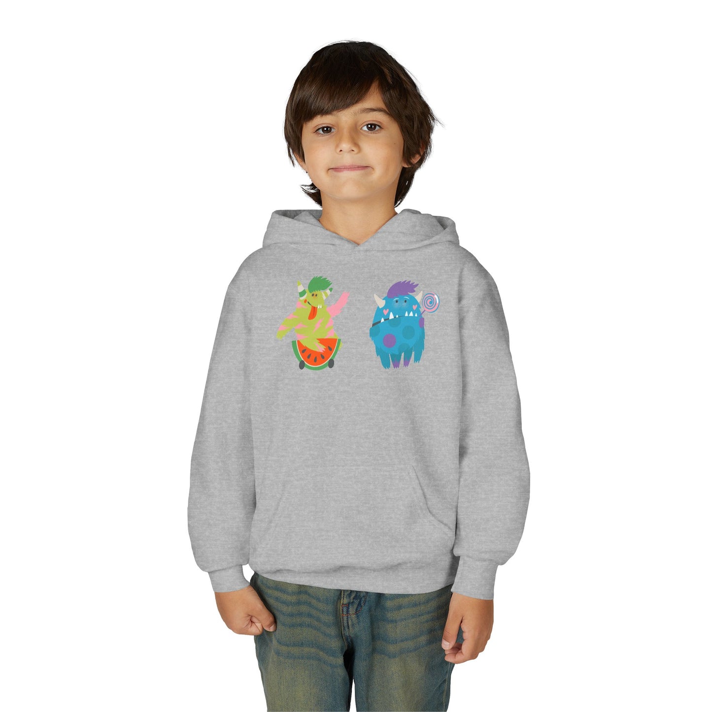 Youth Heavy Blend Hooded Sweatshirt - Funny Toothy monsters