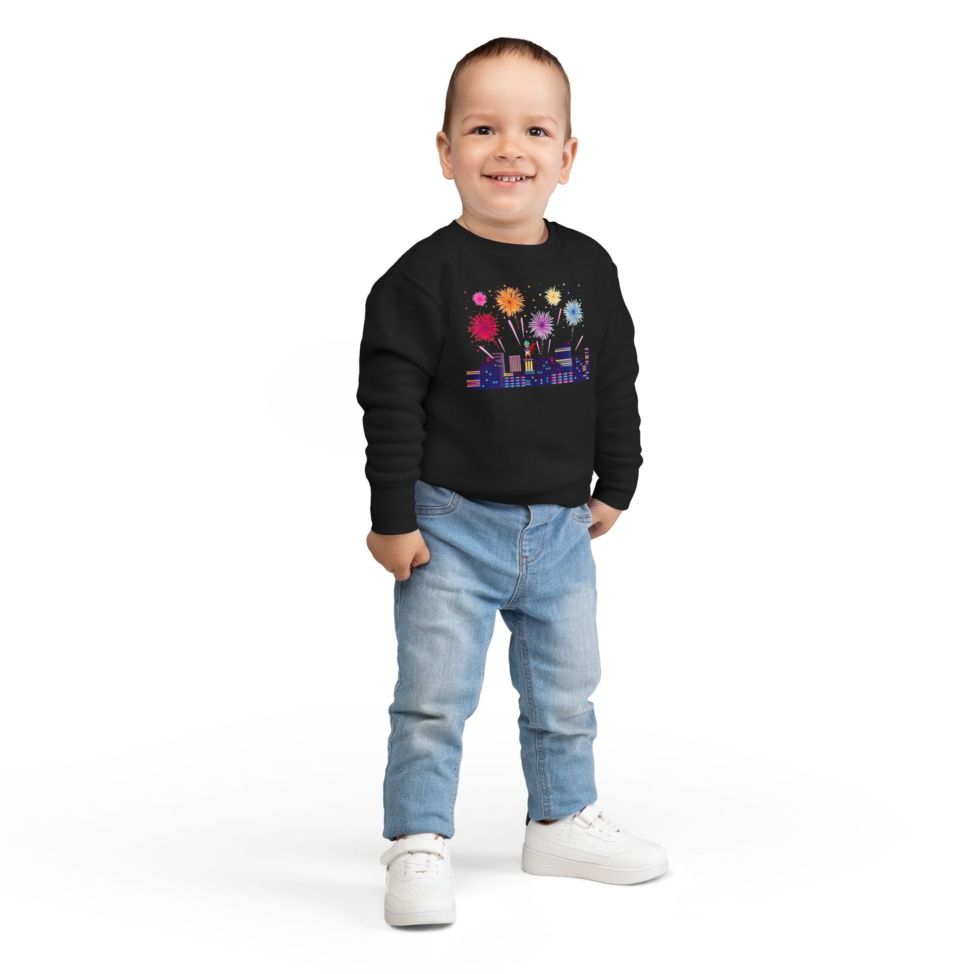 Toddler Sweatshirt - Super kiddo with fireworks - [[{"value":"Wonderwear Kid"}]]