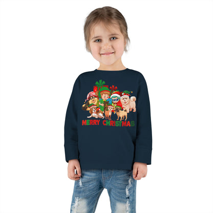 Toddler Long Sleeve Tee - Christmas with super kiddo pet friends with text - [[{"value":"Wonderwear Kid"}]]