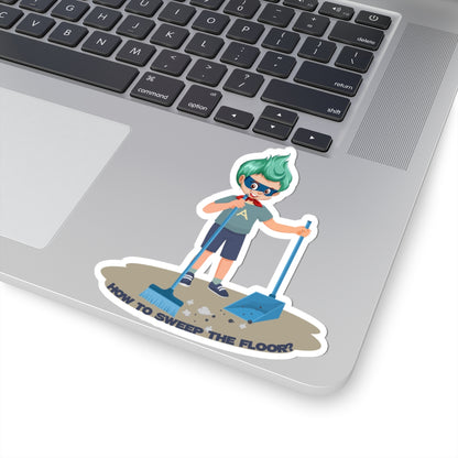 Kiss-Cut Stickers - Super kiddo sweeping floor - [[{"value":"Wonderwear Kid"}]]
