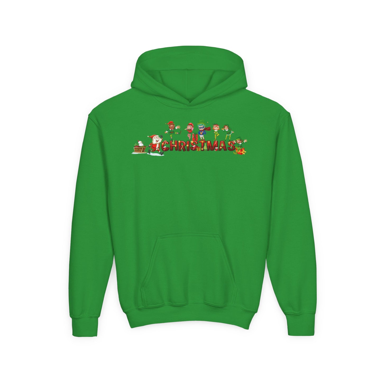 Youth Heavy Blend Hooded Sweatshirt - Christmas with santa claus and friends