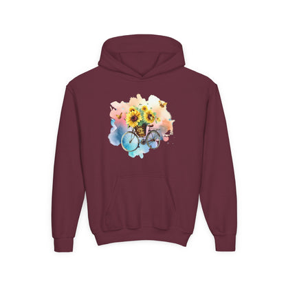 Youth Heavy Blend Hooded Sweatshirt - Sunflower Bicycle Printify