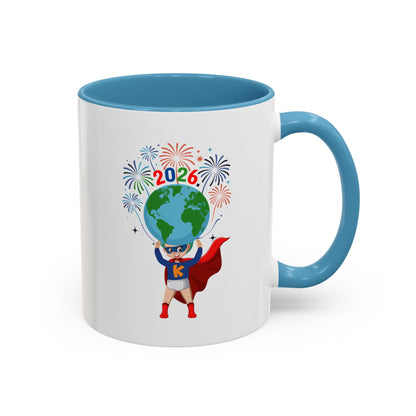 Accent Coffee Mug - Super kiddo holding globe - [[{"value":"Wonderwear Kid"}]]
