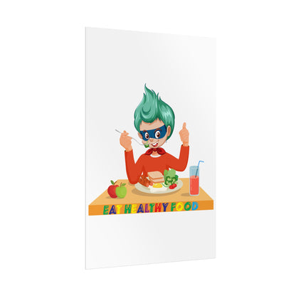 Rolled Posters - Super kiddo eating healthy breafast - [[{"value":"Wonderwear Kid"}]]