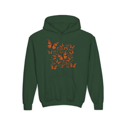 Youth Heavy Blend Hooded Sweatshirt -  Monarch butterflies Printify