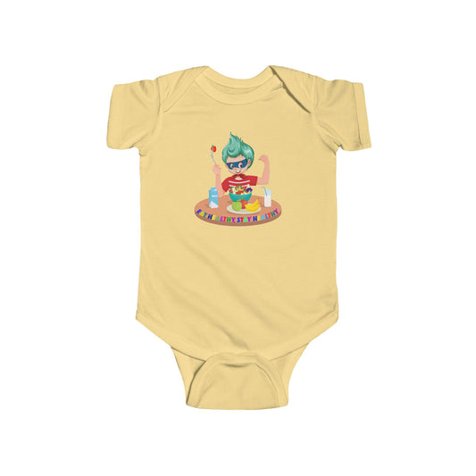 Infant Bodysuit - super kiddo eating healthy food - [[{"value":"Wonderwear Kid"}]]