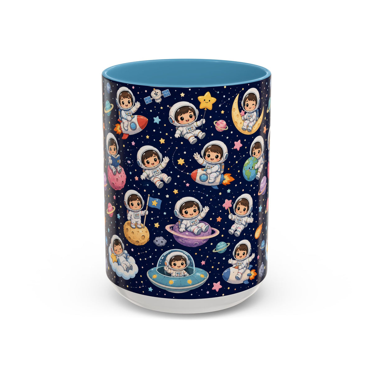 Accent Coffee Mug  (11/15 oz) - Kawaii Astronauts in a Starry Space Adventure