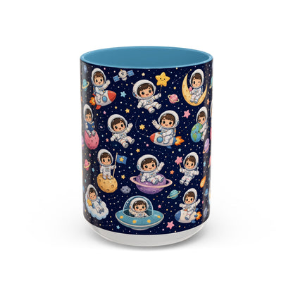 Accent Coffee Mug  (11/15 oz) - Kawaii Astronauts in a Starry Space Adventure