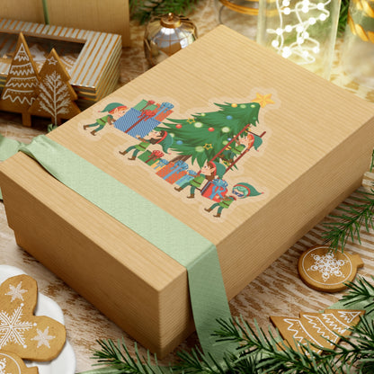 Kiss-Cut Stickers - Super kiddo putting gifts on christmas tree - [[{"value":"Wonderwear Kid"}]]