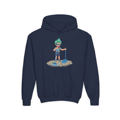 Youth Heavy Blend Hooded Sweatshirt - Super kiddo sweeping floor - [[{"value":"Wonderwear Kid"}]]