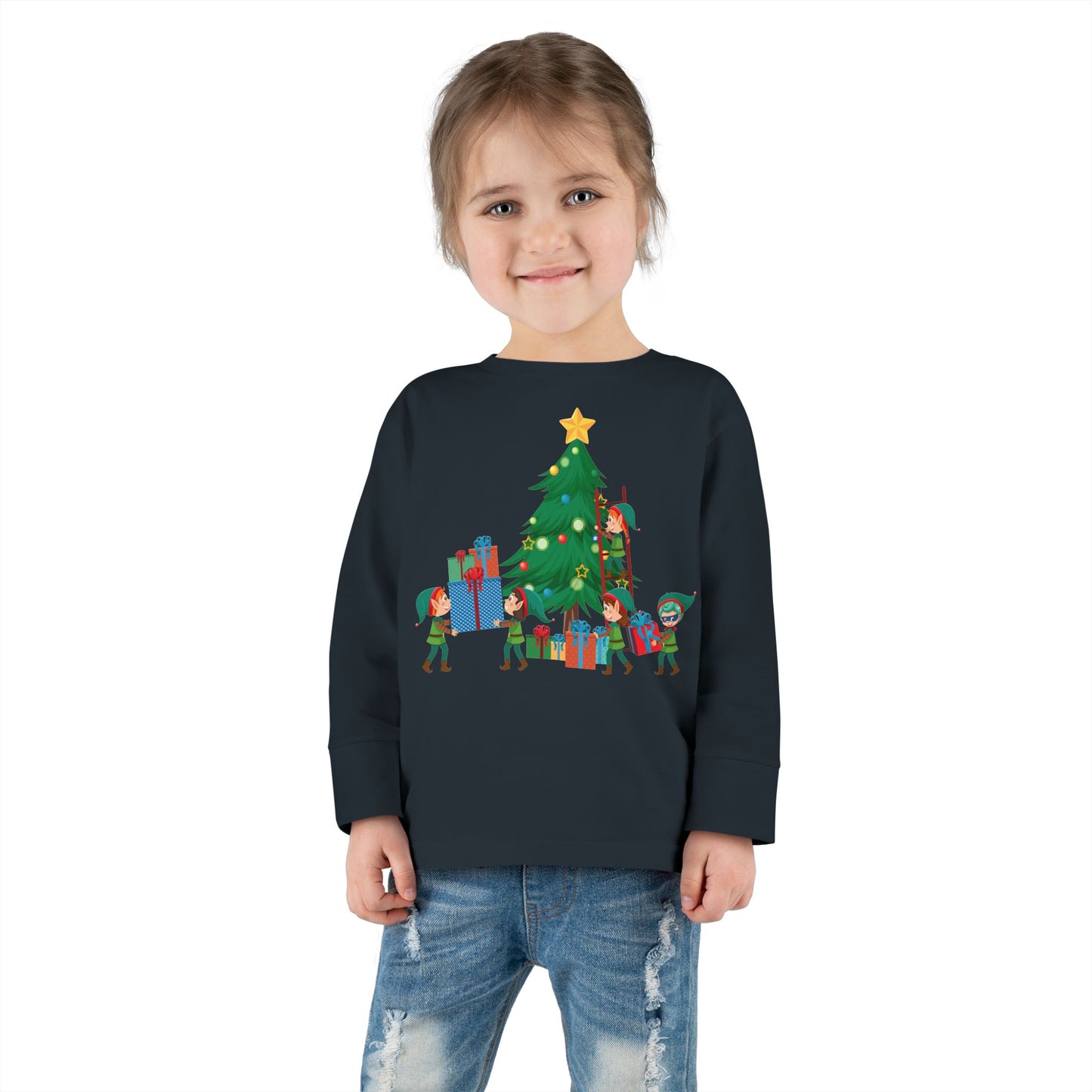 Toddler Long Sleeve Tee - Super kiddo putting gifts on christmas tree - [[{"value":"Wonderwear Kid"}]]