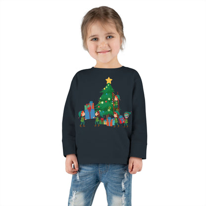 Toddler Long Sleeve Tee - Super kiddo putting gifts on christmas tree - [[{"value":"Wonderwear Kid"}]]