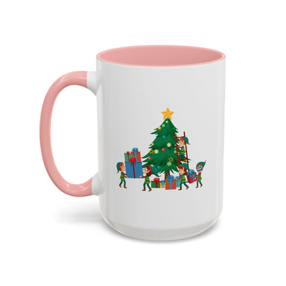 Accent Coffee Mug - Super kiddo putting gifts on christmas tree - [[{"value":"Wonderwear Kid"}]]