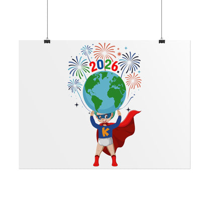 Rolled Posters - Super kiddo holding globe - [[{"value":"Wonderwear Kid"}]]