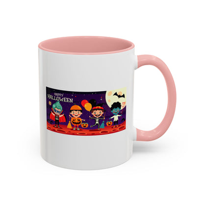 Accent Coffee Mug - Super kiddo with friends on holloween - [[{"value":"Wonderwear Kid"}]]