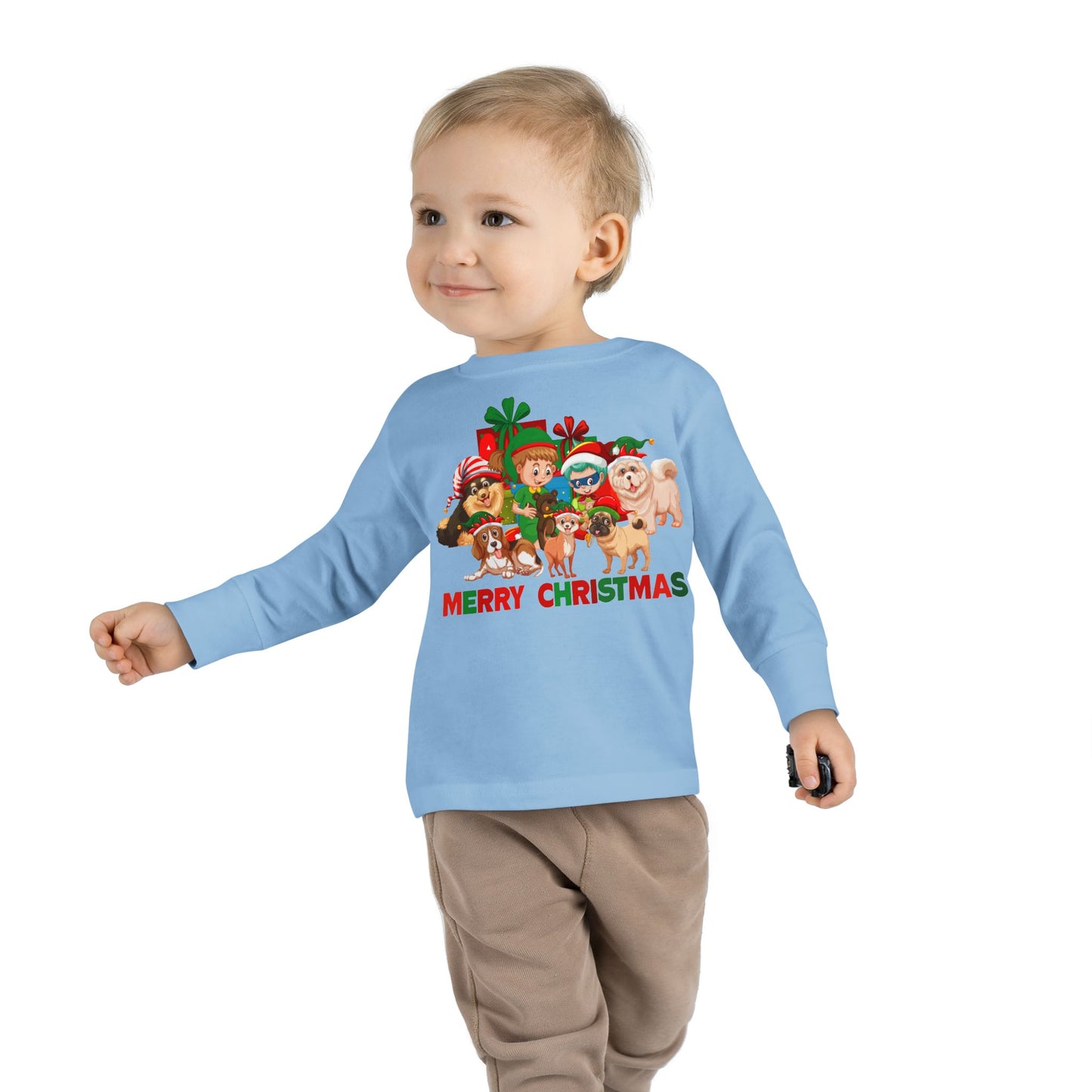 Toddler Long Sleeve Tee - Christmas with super kiddo pet friends with text - [[{"value":"Wonderwear Kid"}]]