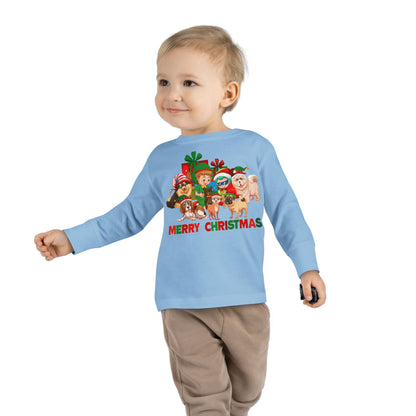 Toddler Long Sleeve Tee - Christmas with super kiddo pet friends with text - [[{"value":"Wonderwear Kid"}]]