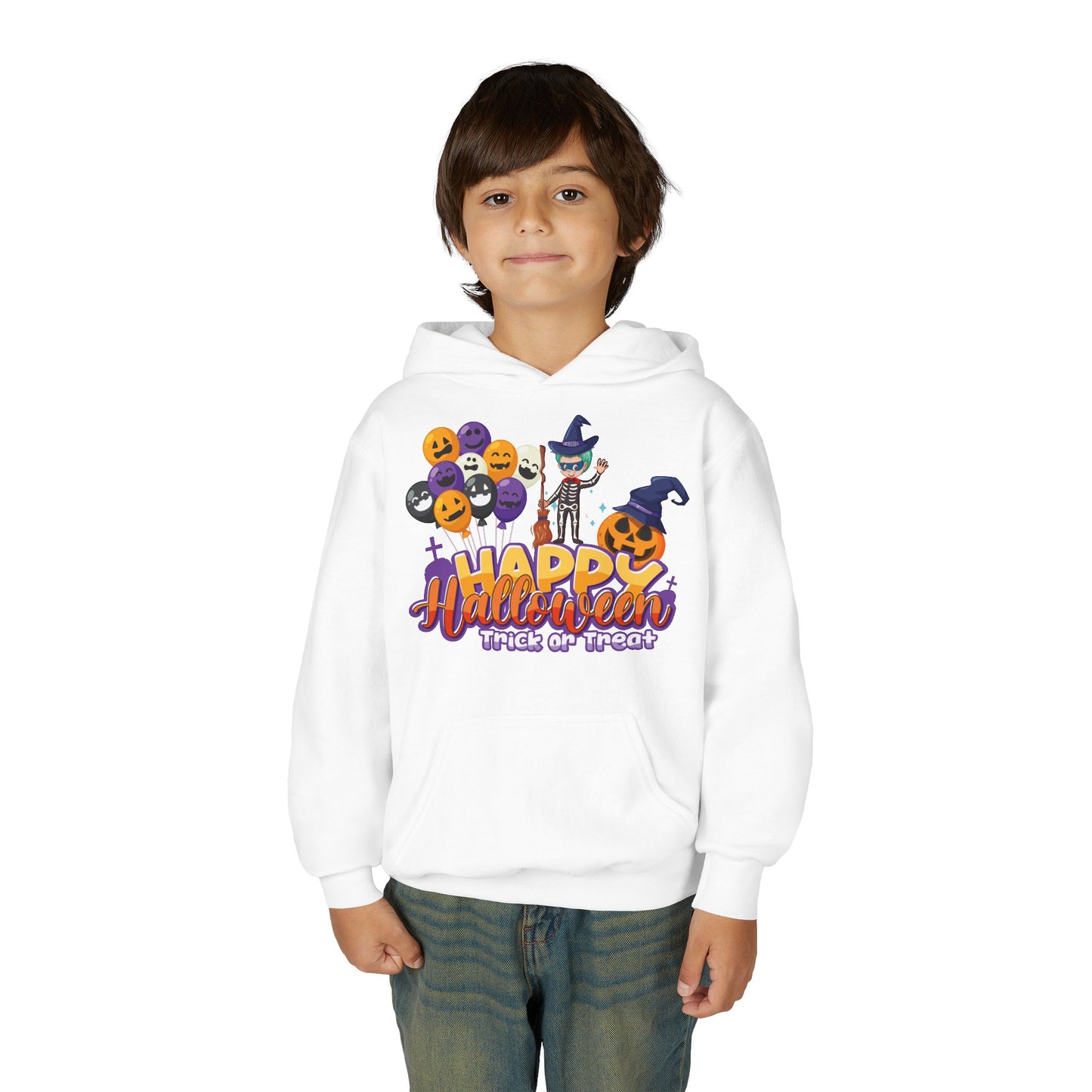 Youth Heavy Blend Hooded Sweatshirt - Happy halloween trick or treat
