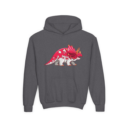 Youth hoodie with fun triceratops dinosaur design Printify