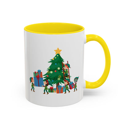 Accent Coffee Mug - Super kiddo putting gifts on christmas tree - [[{"value":"Wonderwear Kid"}]]