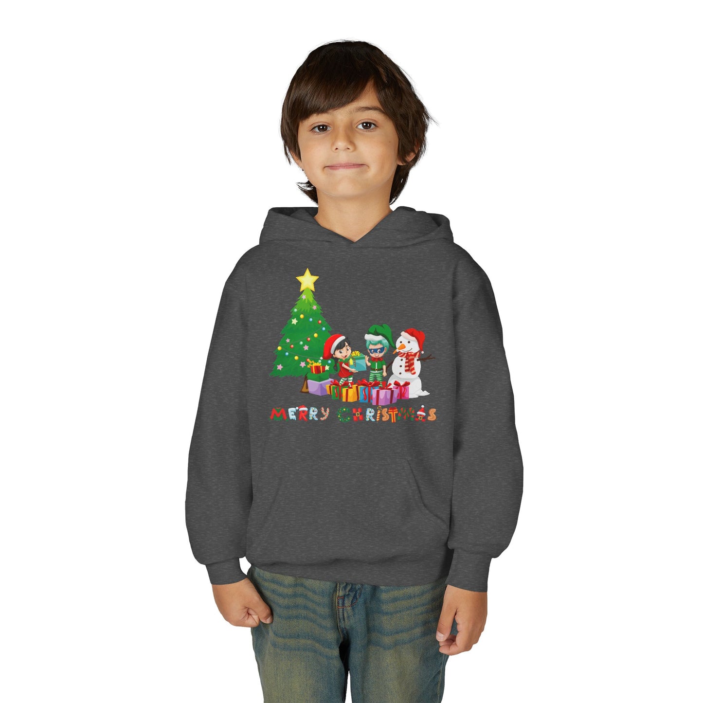 Youth Heavy Blend Hooded Sweatshirt - Super kiddo preparing gifts