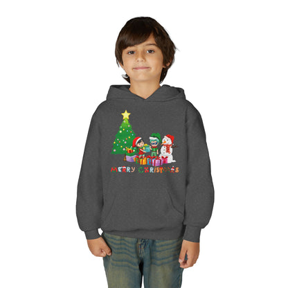 Youth Heavy Blend Hooded Sweatshirt - Super kiddo preparing gifts - [[{"value":"Wonderwear Kid"}]]