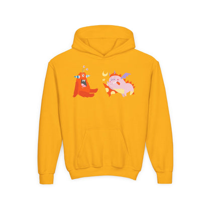 Youth Heavy Blend Hooded Sweatshirt -  Orange monsters Printify