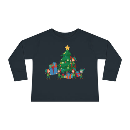 Toddler Long Sleeve Tee - Super kiddo putting gifts on christmas tree - [[{"value":"Wonderwear Kid"}]]